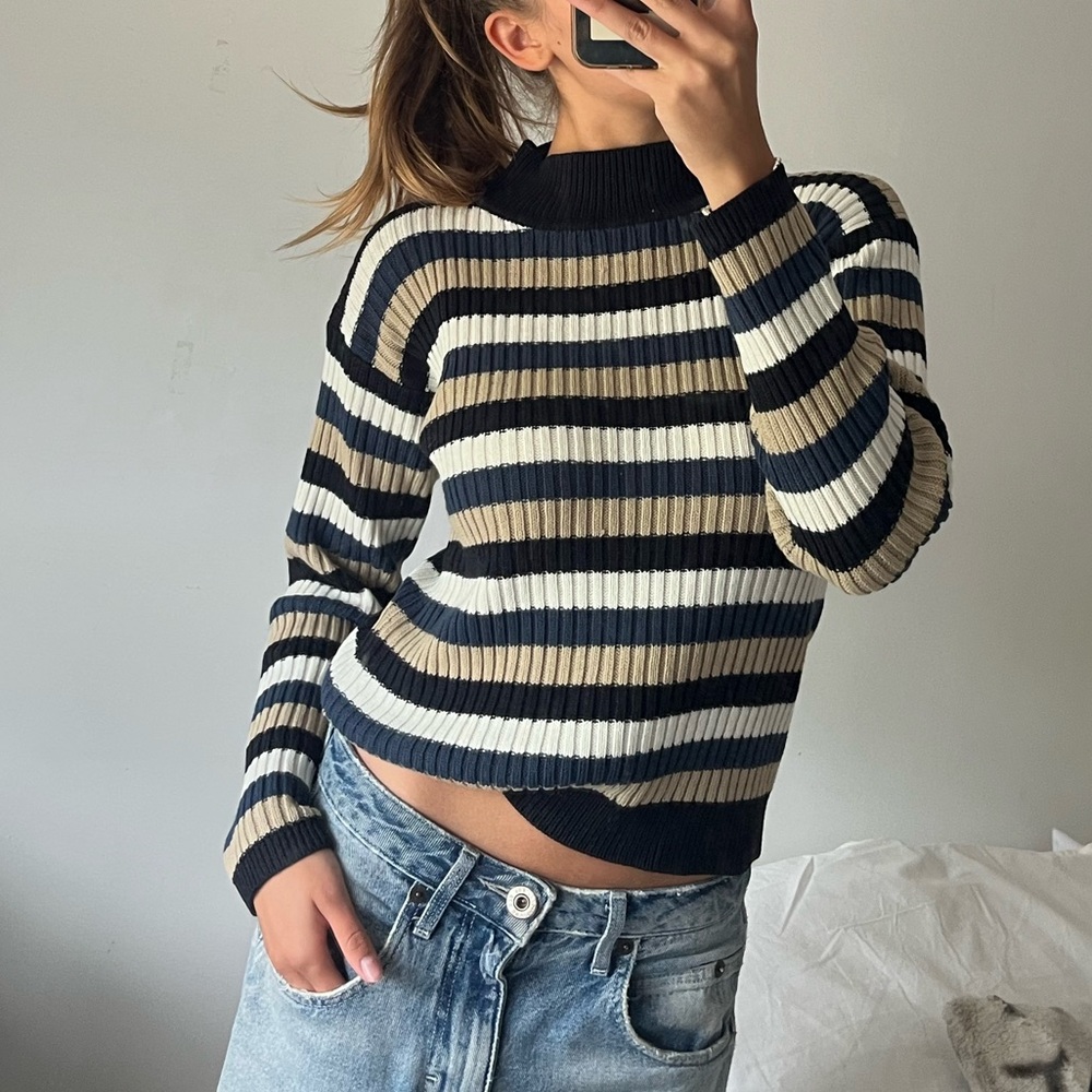 Striped Black and Cream Women's Sweater